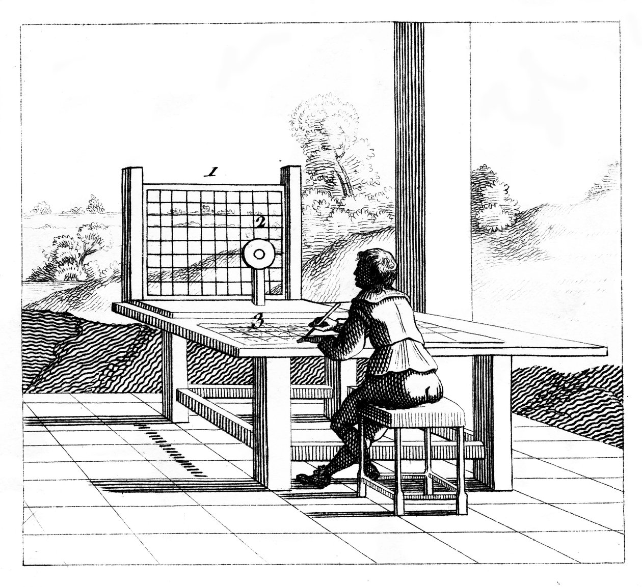 Figure Practising Perspective Drawing by Unbekannt