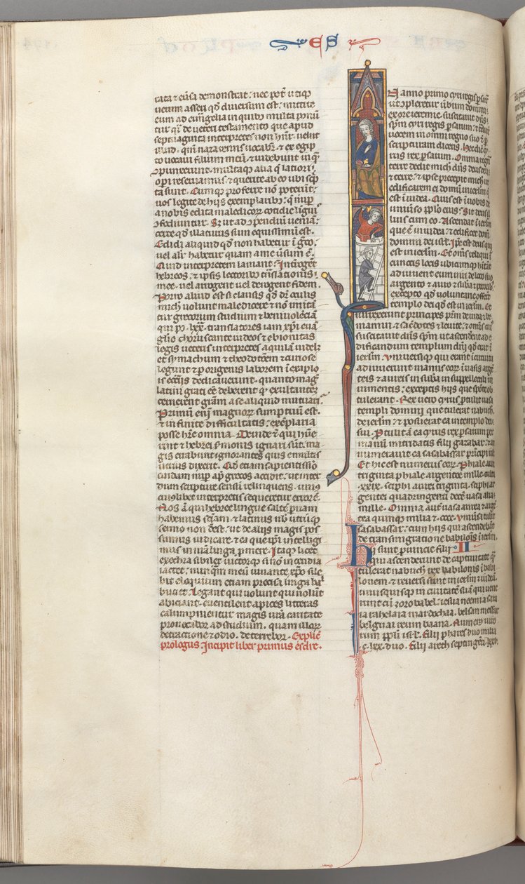 Fol. 174v, Ezra, historiated initial I, Cyrus directing the building of the Temple by Unbekannt