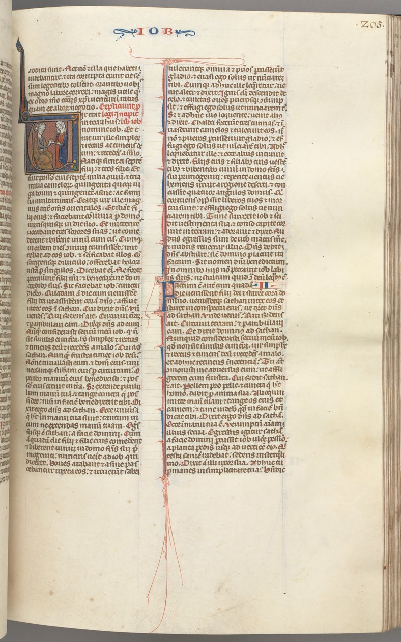 Fol. 205r, Job, Historiated Initial V, Job on the Dungheap Given a Gold Earring, c. 1275-1300 by Unbekannt