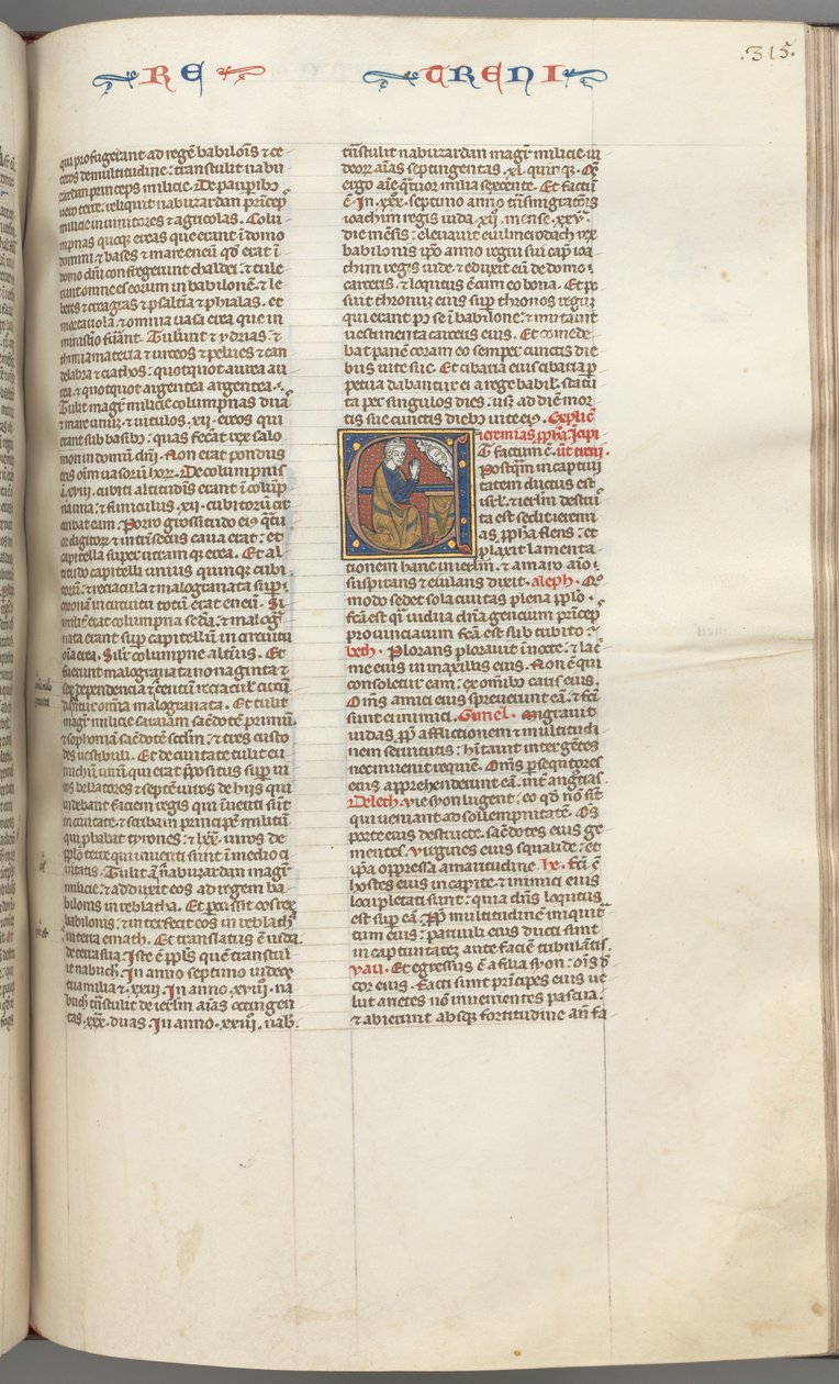 Lamentations, Historiated Initial E, a Kneeling Jeremiah Praying to a Bust of God by Unbekannt