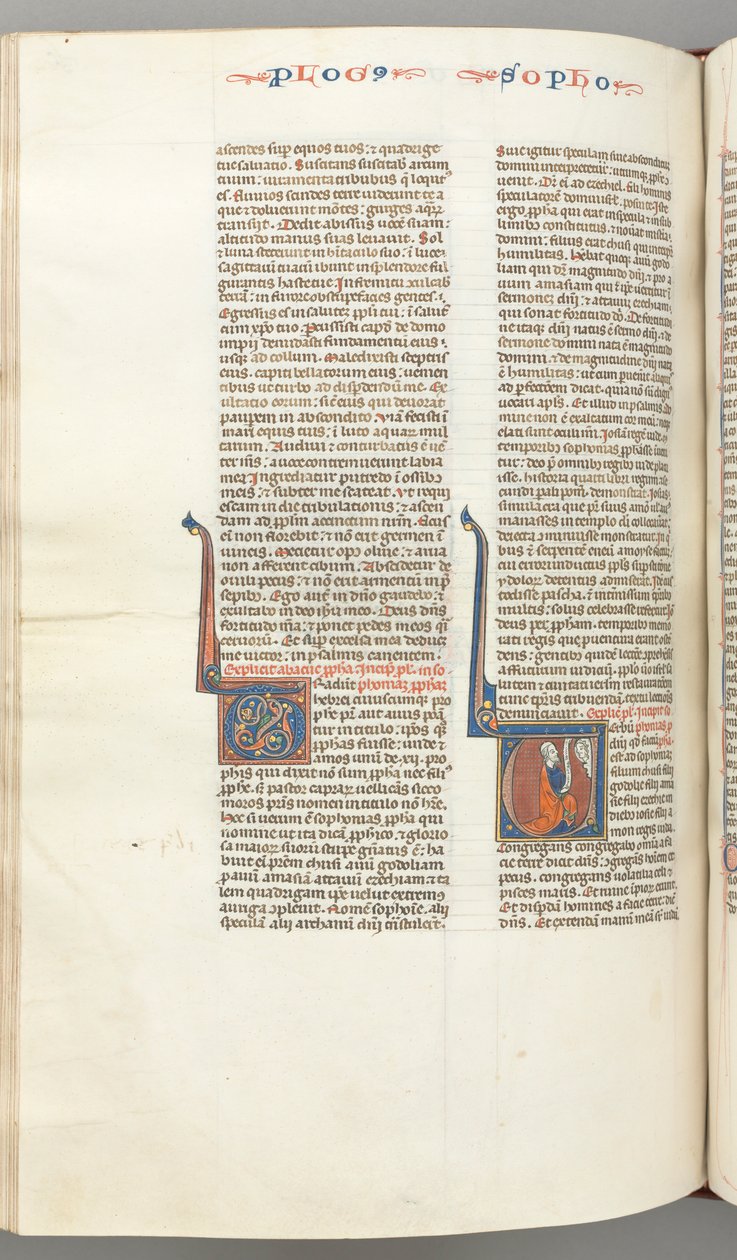 Zephaniah, historiated initial V, Zephaniah kneeling with a scroll, bust of God by Unbekannt