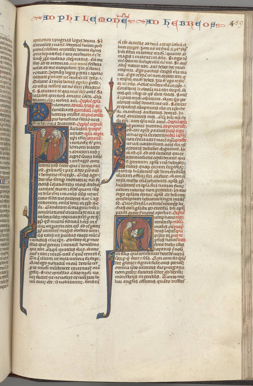 Philemon, historiated initial P, Paul addressing three men and Hebrews by Unbekannt