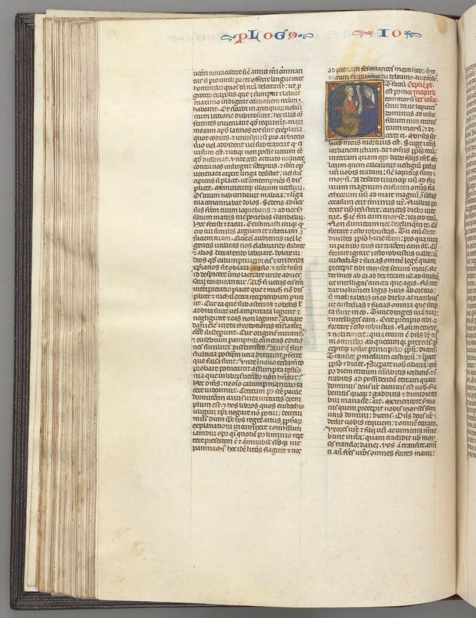 Joshua, Historiated Initial E, Joshua with a Scroll Kneeling Before God by Unbekannt