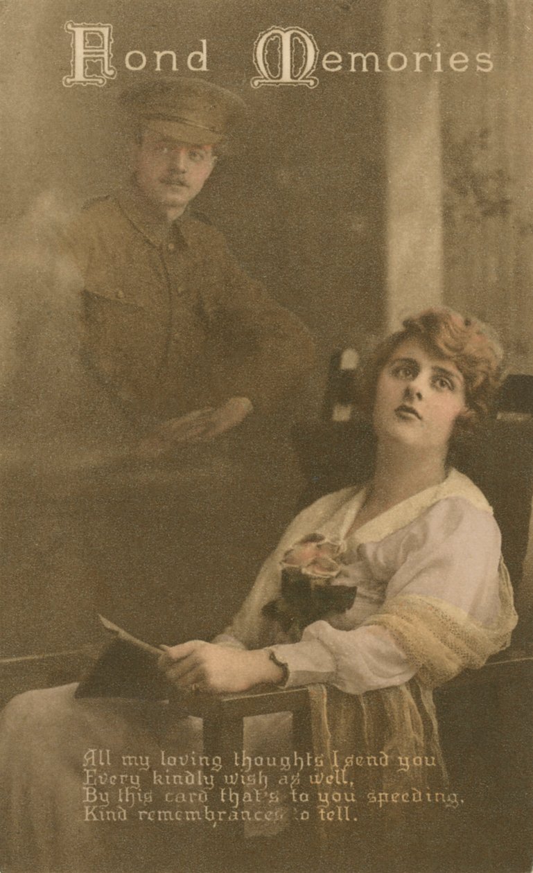 Fond Memories, Romantic Postcard Sent from a Soldier to His Sweetheart by Unbekannt