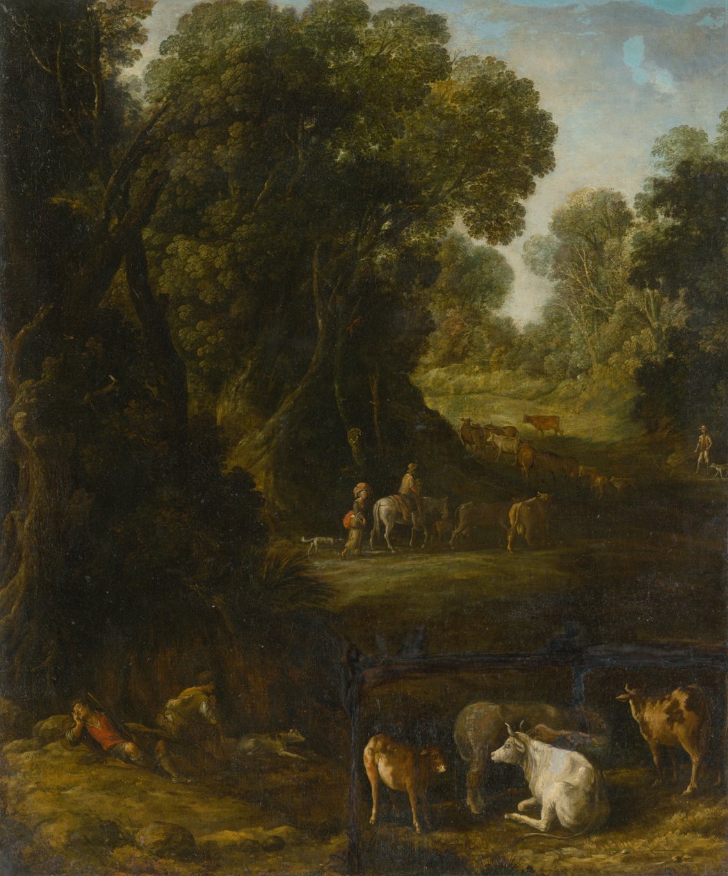 Forest Interior with Travellers and Cattle Herdsmen by Unbekannt