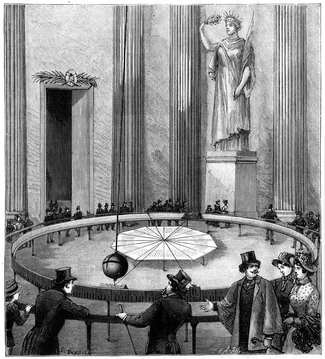 Foucault using his pendulum to demonstrate the rotation of the Earth, Paris, 1851-1887 by Unbekannt