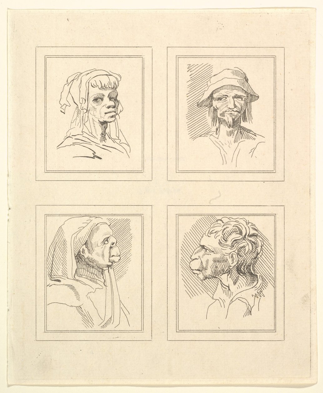 Four Heads from Caricatures by Leonardo da Vinci, from Drawings by Wincelslaus Hollar by Unbekannt