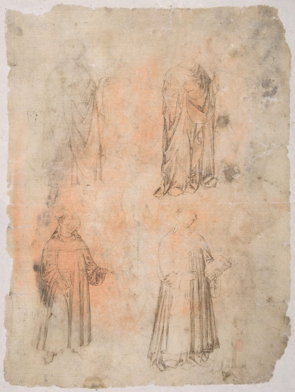 Four Saints (recto), Two Saints, Seated Madonna, and Kneeling Figure (verso) by Unbekannt