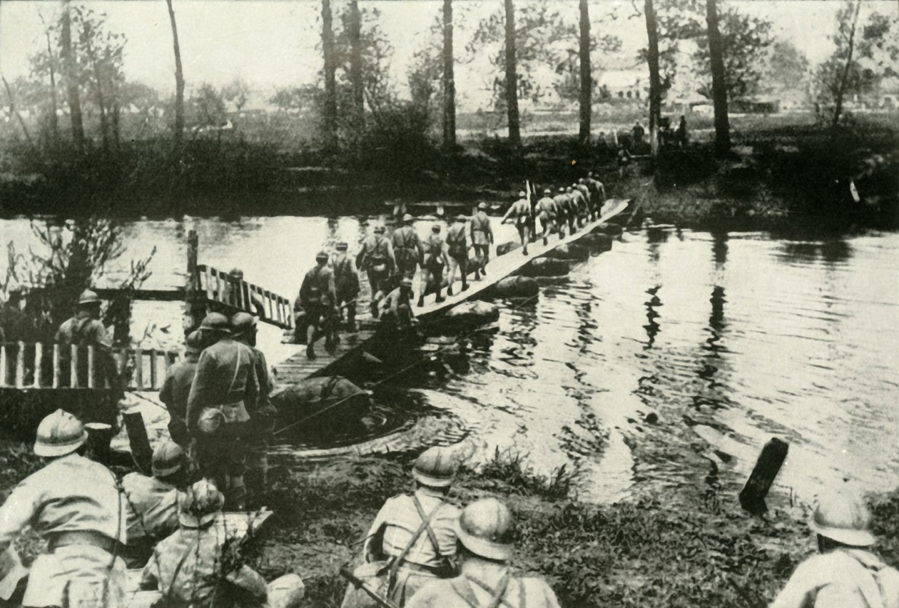 French Troops Crossing a River by Unbekannt