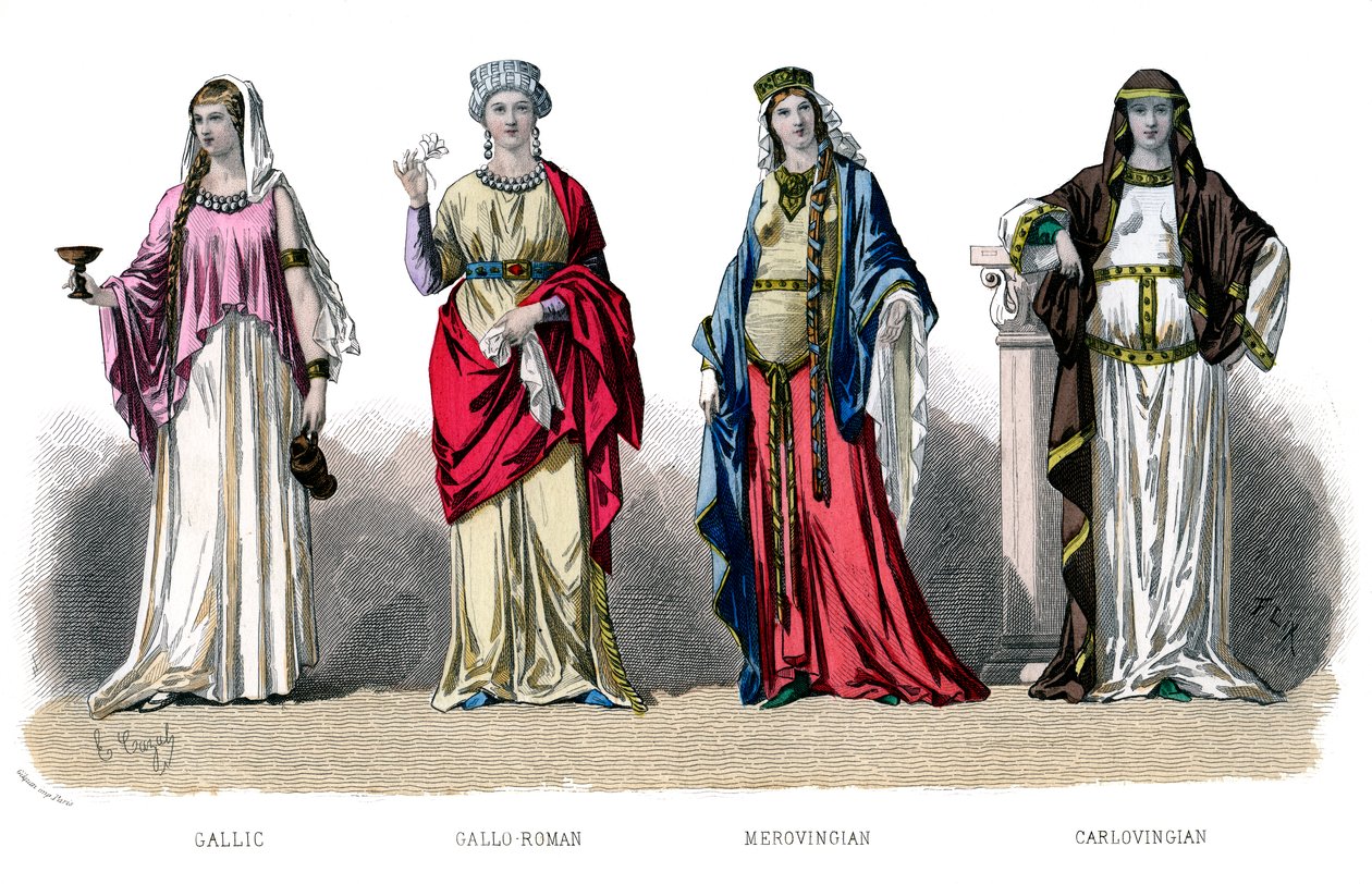 French Costume: Gallic, Gallo Roman, Merovingian, Carlovingian, 1882 by Unbekannt