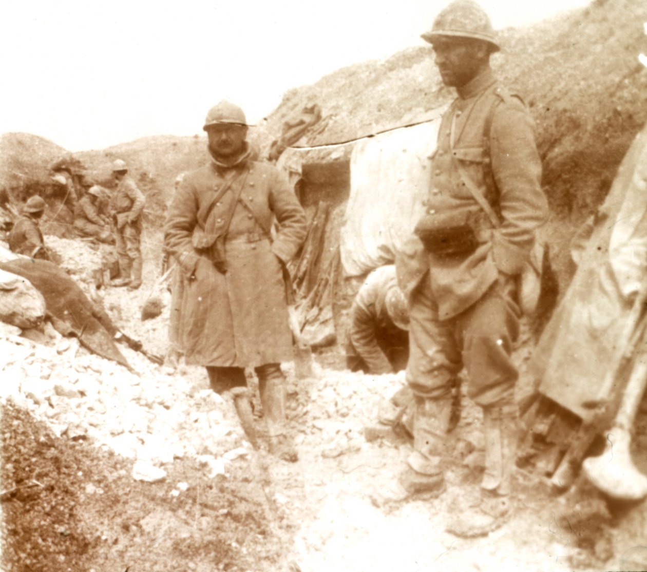 French soldiers at a captured German trench, c1914-c1918 by Unbekannt