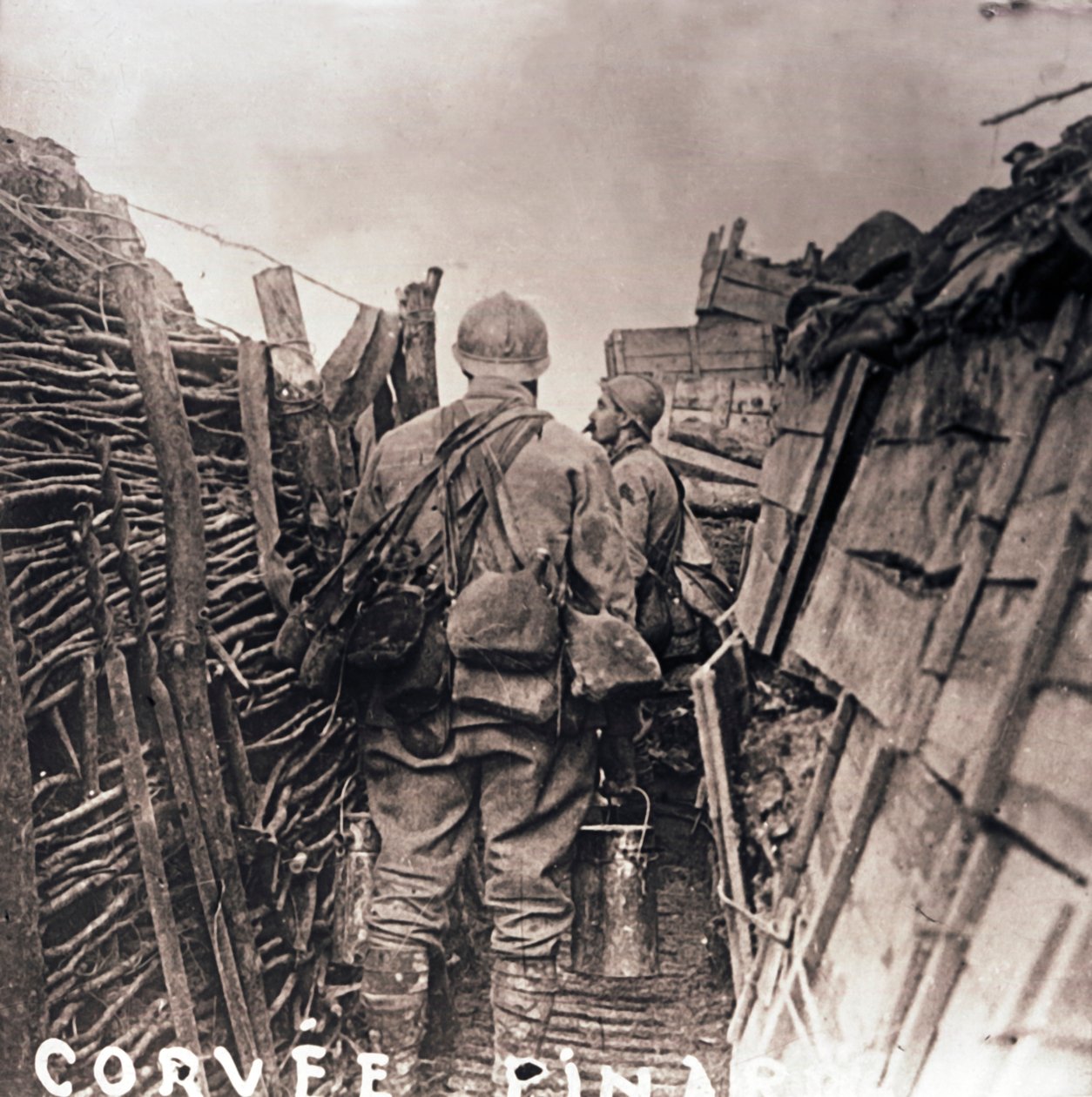 French soldiers on cooking duty in a trench by Unbekannt