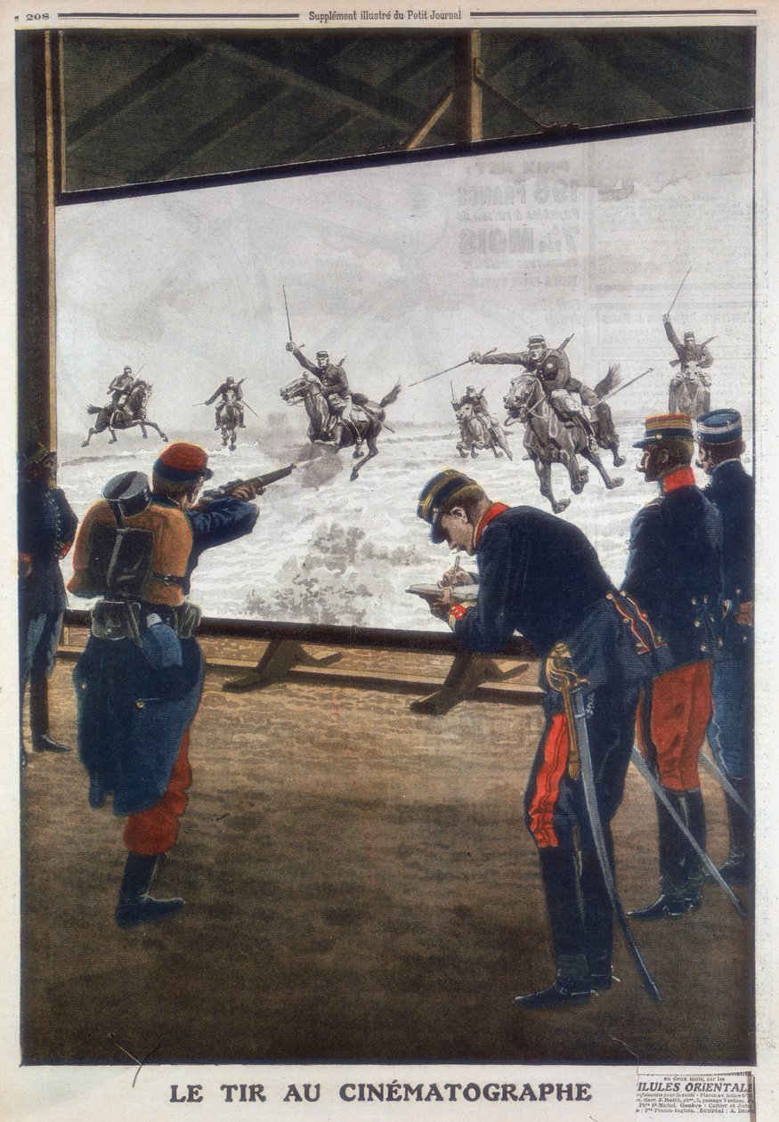 French Soldiers Using Film of a Cavalry Charge for Rifle Practice by Unbekannt