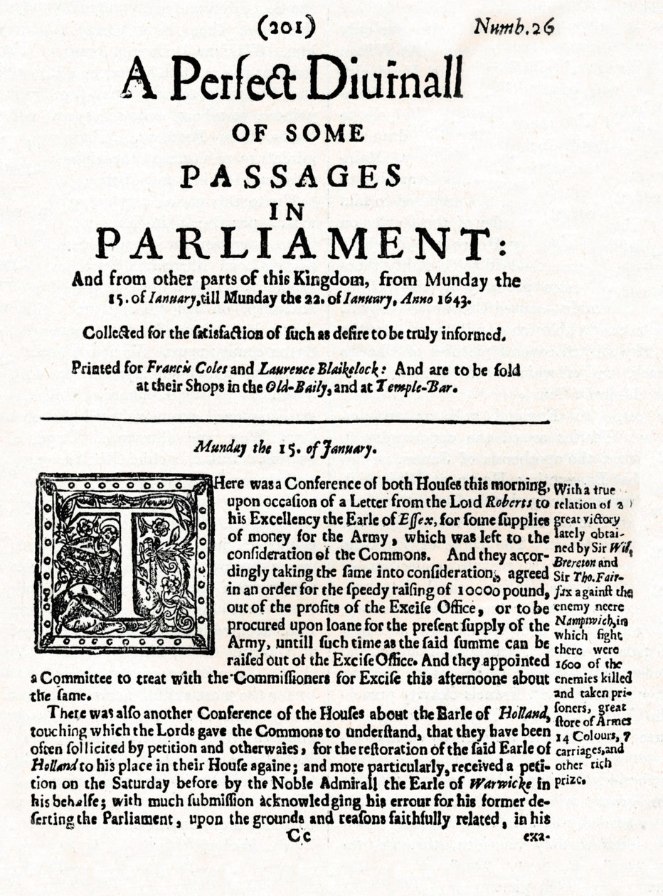 Front page of A Perfect Diurnall of Some Passages in Parliament, 1643, 1905 by Unbekannt