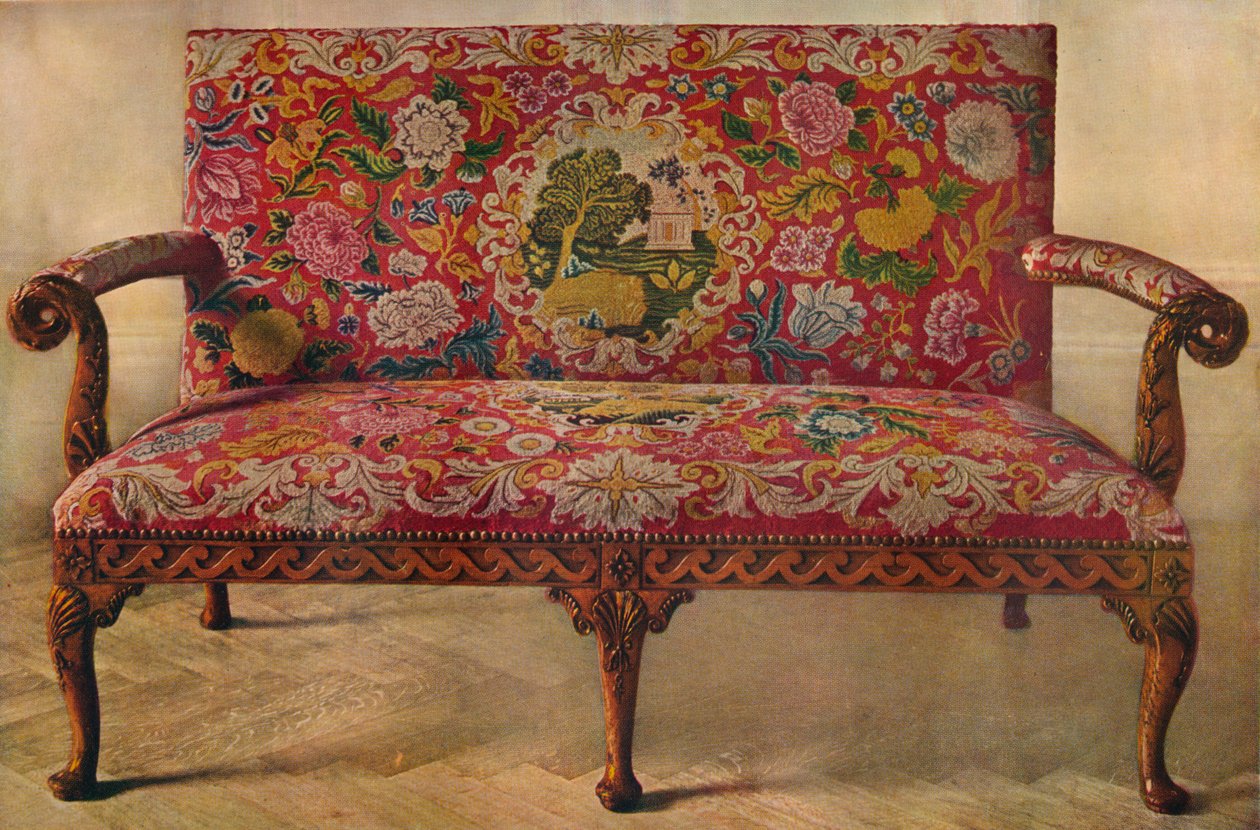 Fruit Wood Settee with Embroidery, Early 18th Century by Unbekannt