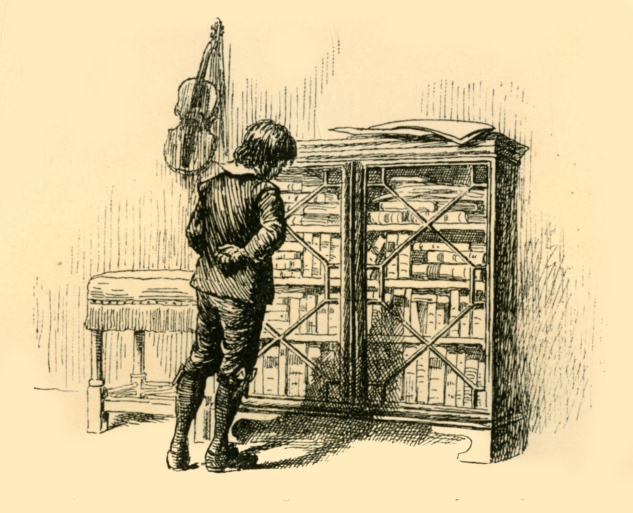 Gazing at Its Covers Through the Lattice Doors of the Cupboard, 1907 by Unbekannt