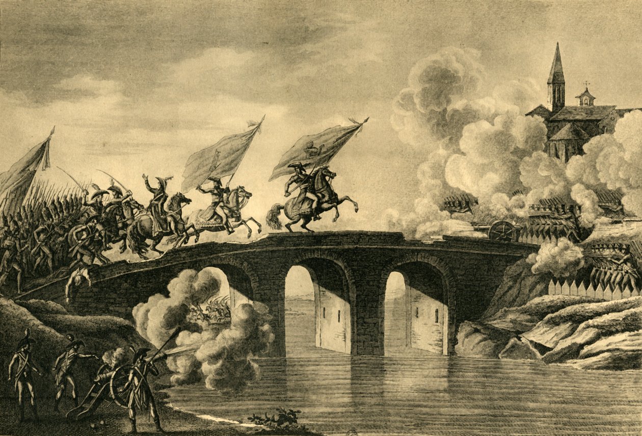 Generals Bonaparte and Augereau storm the bridge at Arcola, November 1796 by Unbekannt