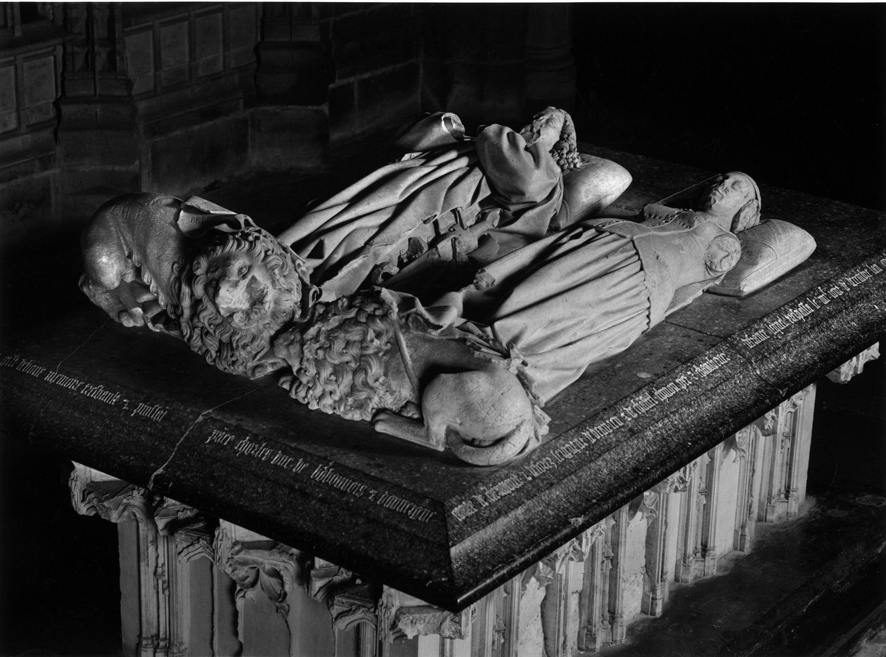 Gothic Art: Gisants by Charles I of Bourbon and Agnes of Burgundy sculpted by Jacques Morel. Church of Saint Pierre de Souvigny by Unbekannt