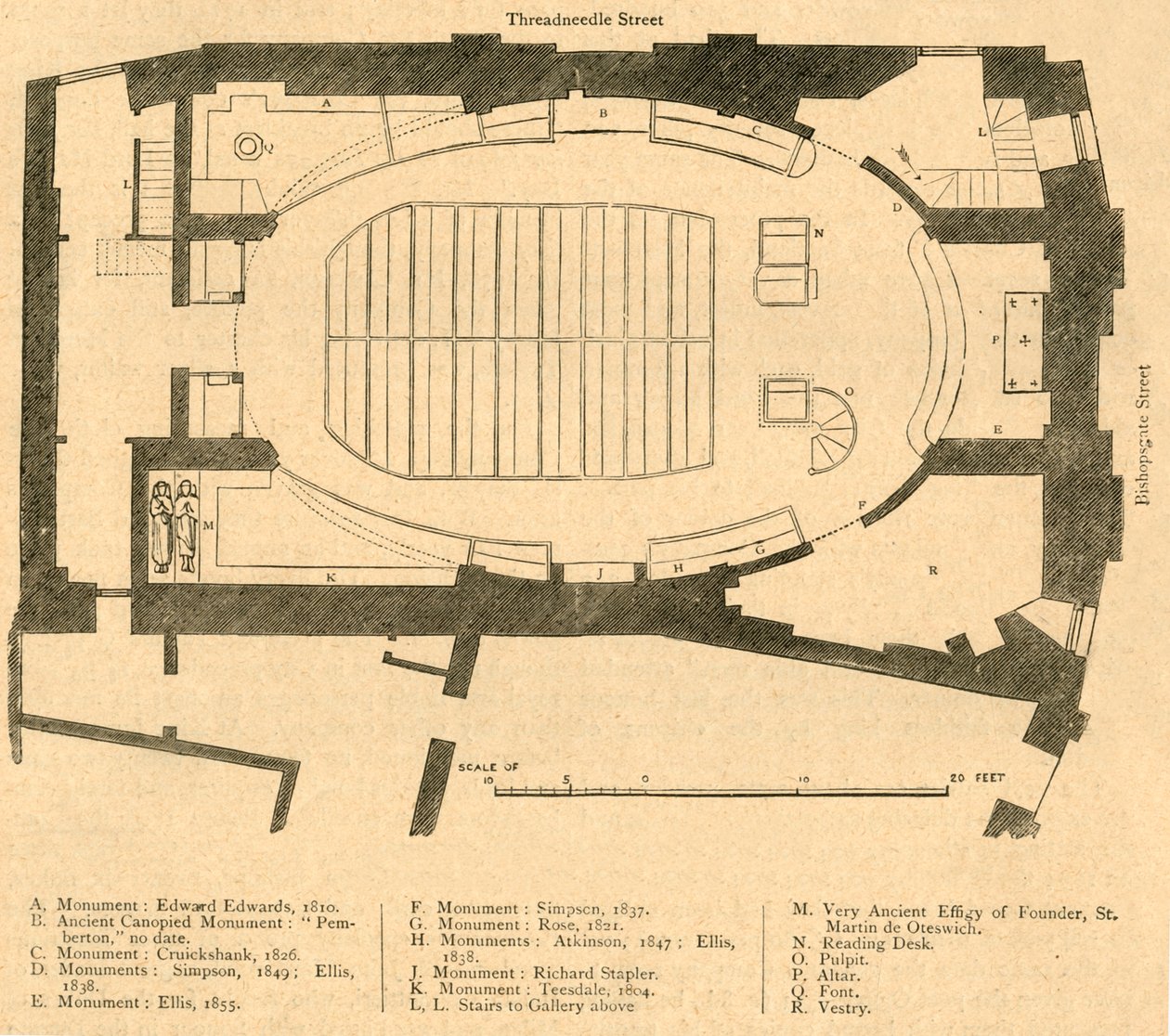 Ground Plan of the Modern Church of St. Martin Outwich, Demolished 1874, 1897 by Unbekannt