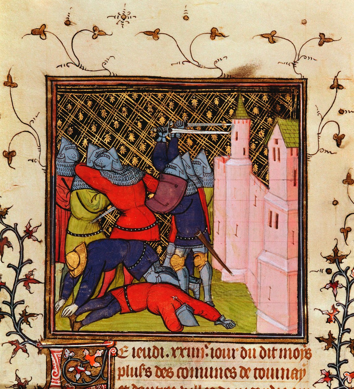 Hand-to-hand fighting with swords in defence of a castle by Unbekannt