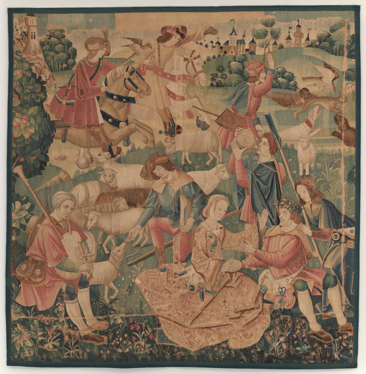 Hunting and Pastoral Scenes, with a wreathed hero between ladies, c. 1510 by Unbekannt