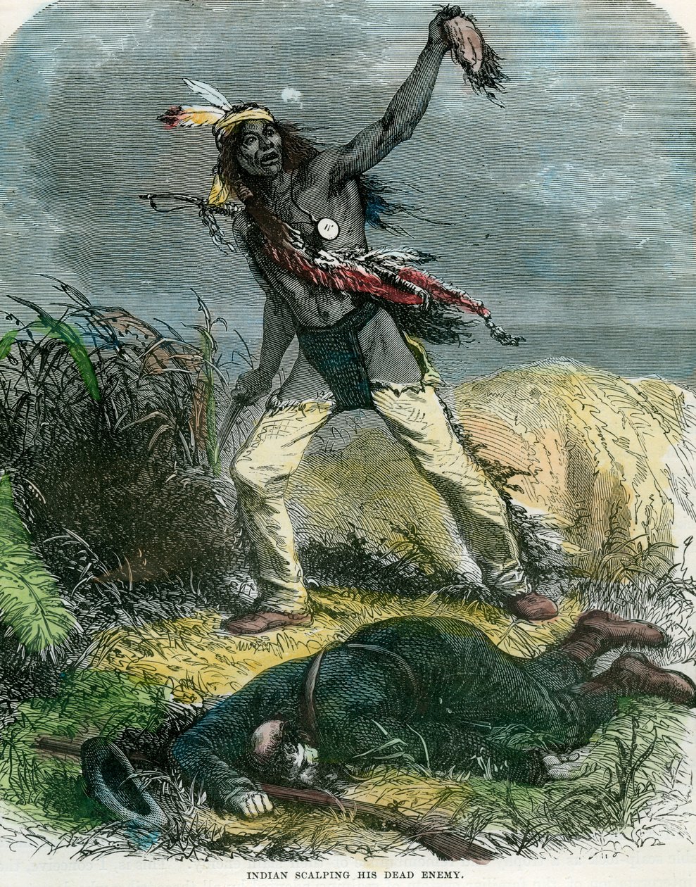 Indian scalping his dead enemy, 19th century by Unbekannt