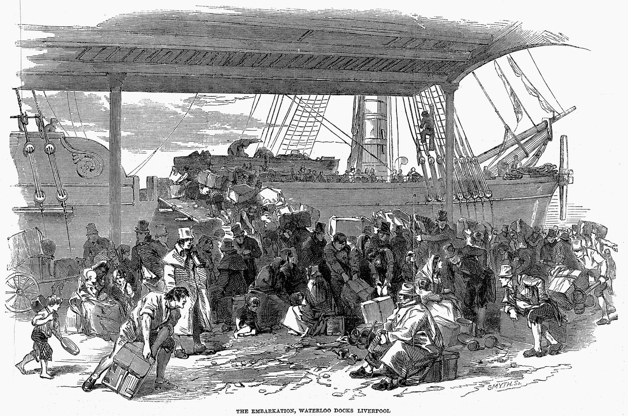 Irish emigrants embarking for America at Waterloo Docks, Liverpool, 1850 by Unbekannt
