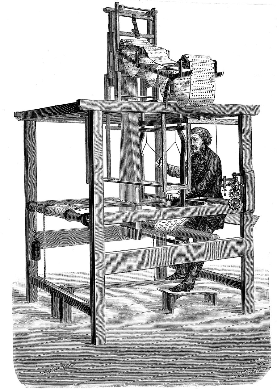 Jacquard Loom, with Swags of Punched Cards from which Pattern was Woven by Unbekannt
