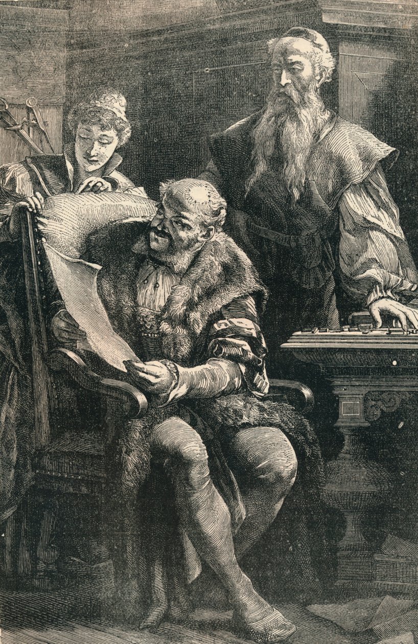 John Gutenberg Showing Part of the First Printed Book to Faust by Unbekannt