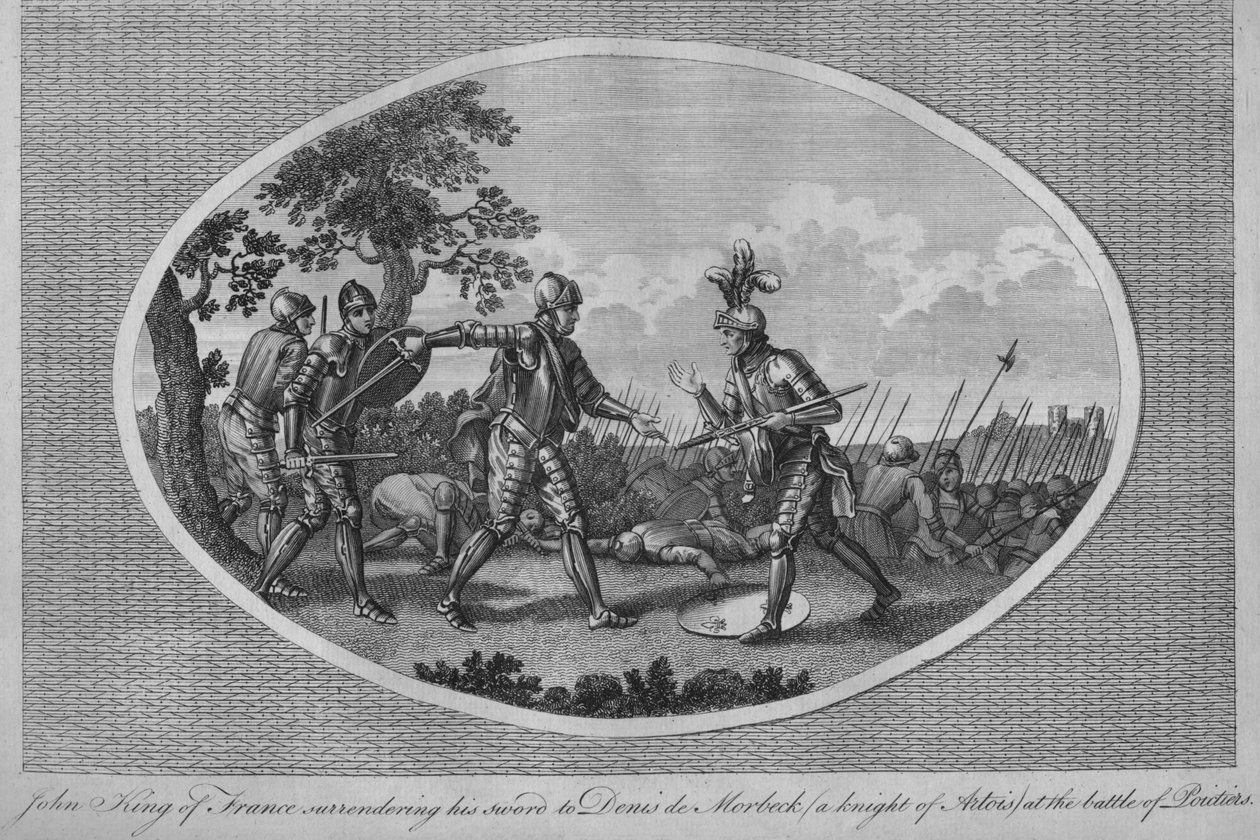 John II of France Surrendering His Sword to Denis de Morbeck at the Battle of Poitiers, 1356 by Unbekannt