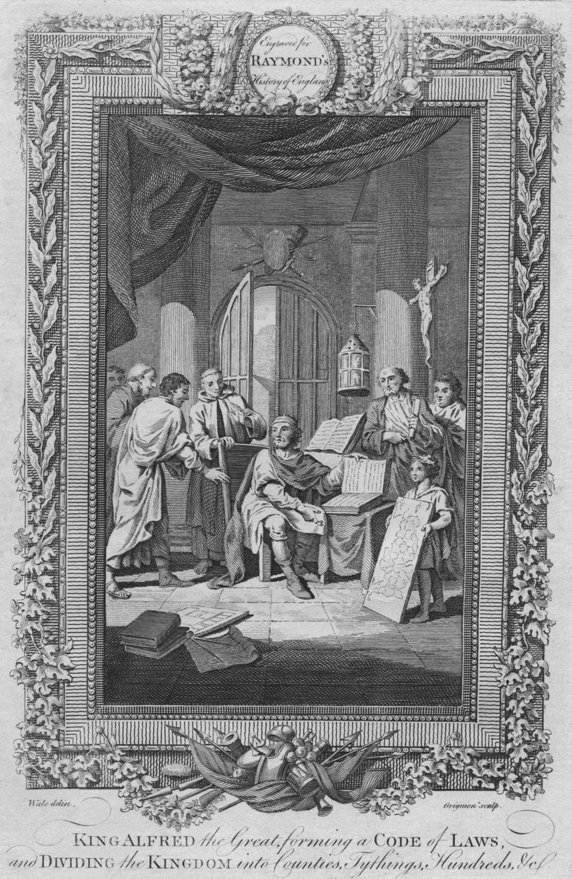King Alfred the Great, forming a Code of Laws, and Dividing the Kingdom into Counties, c1787 by Unbekannt