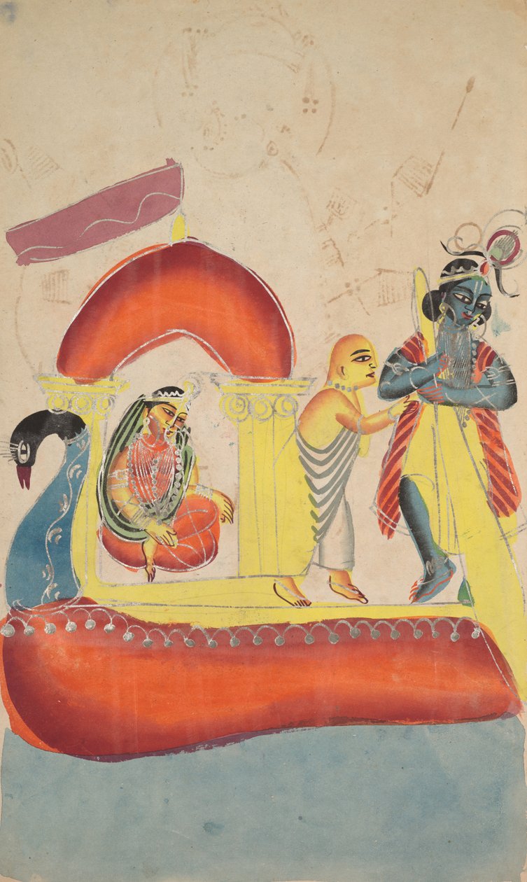 Krishna Ferrying Radha Across the Yamuna River, 1800s by Unbekannt