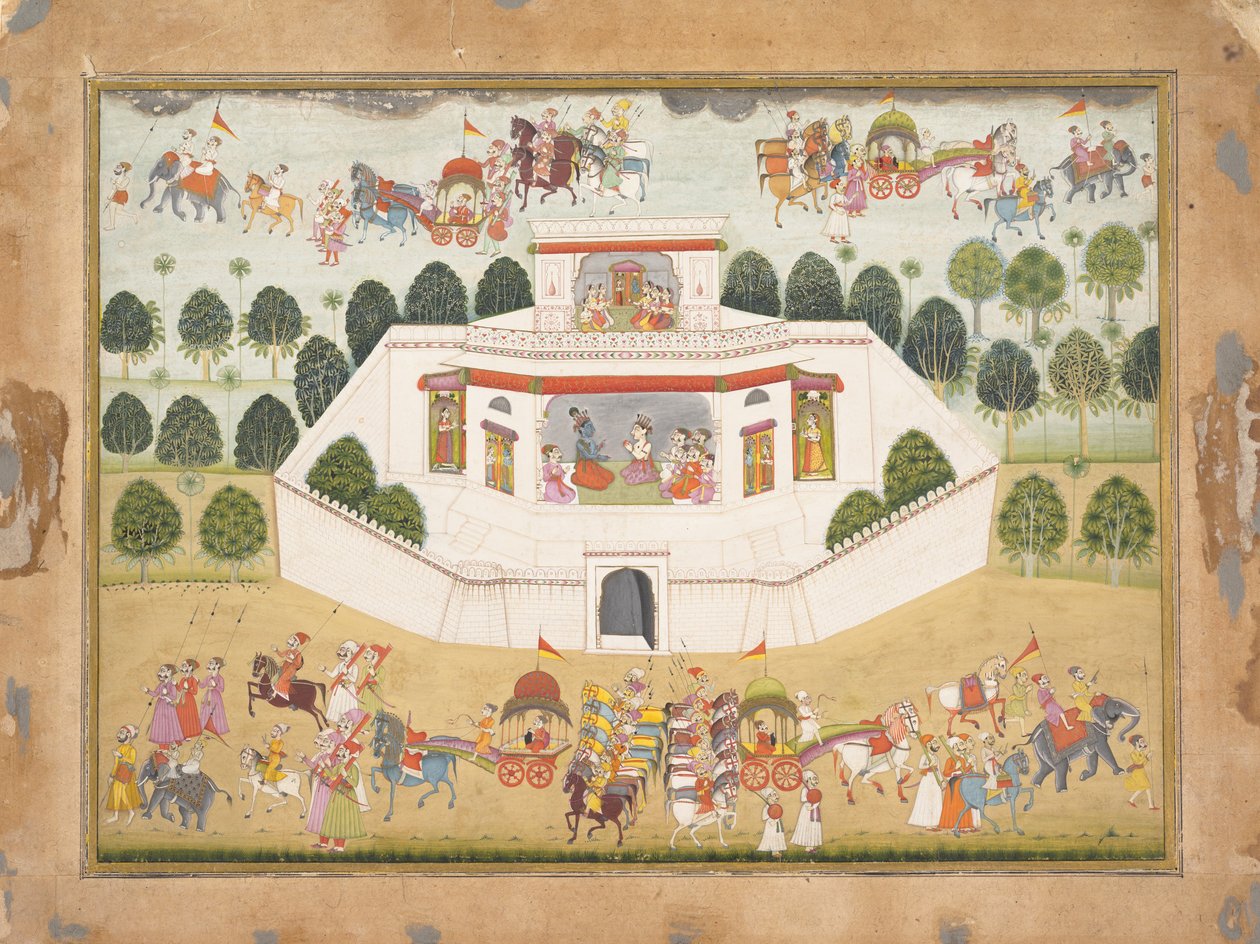 Krishna and Balarama within a Walled Palace: Page from a Dispersed Bhagavata Purana by Unbekannt