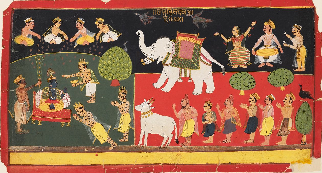 Krishna Revered by Indra Arriving on a White Elephant, c1720 by Unbekannt