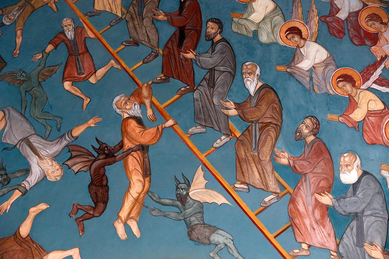 Kykkos monastery, Cyprus. The Ladder of Divine Ascent with the good on the right and the bad on the left by Unbekannt