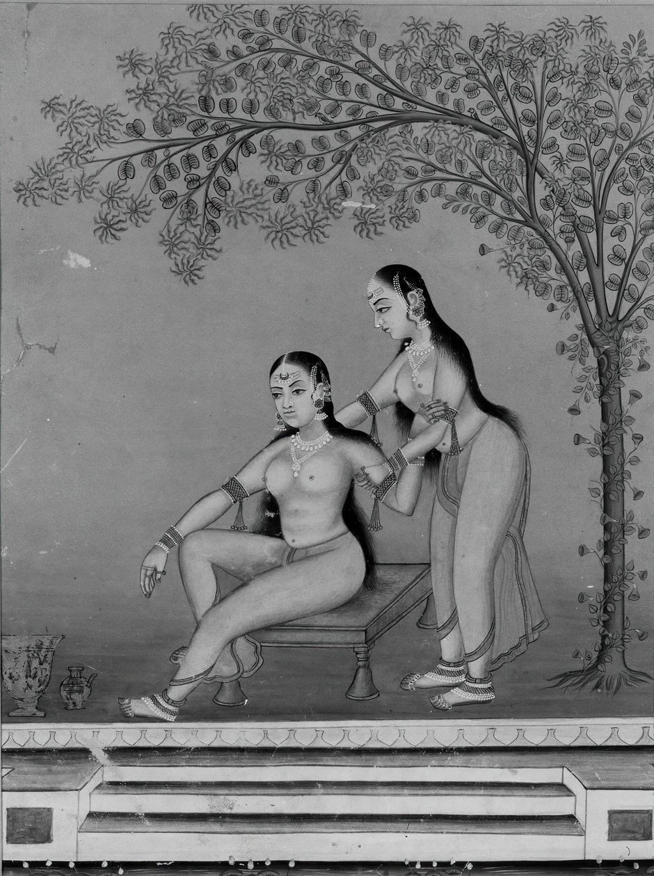 Lady at Her Toilette with Attendant on a Terrace by Unbekannt