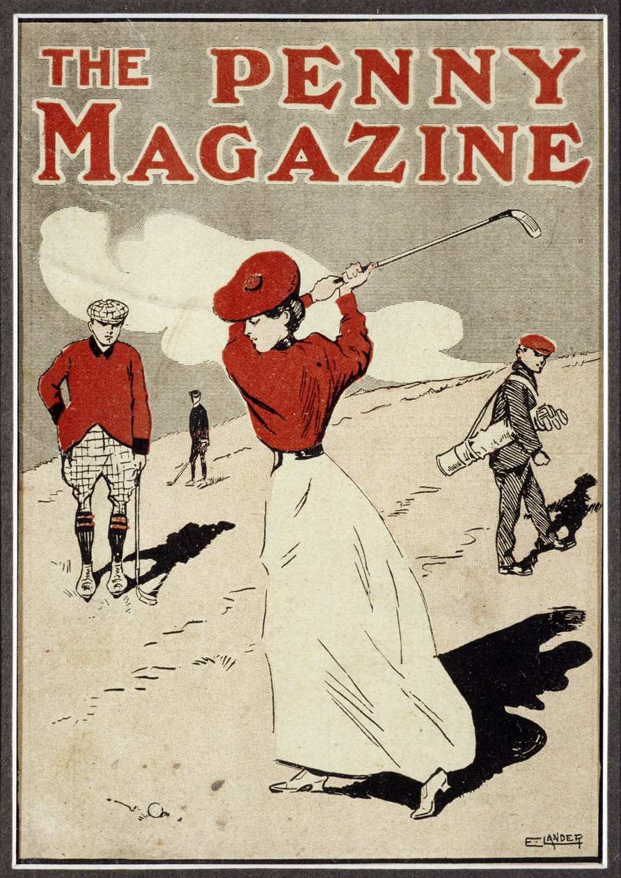 Lady golfer taking a swing on the cover of The Penny Magazine by Unbekannt