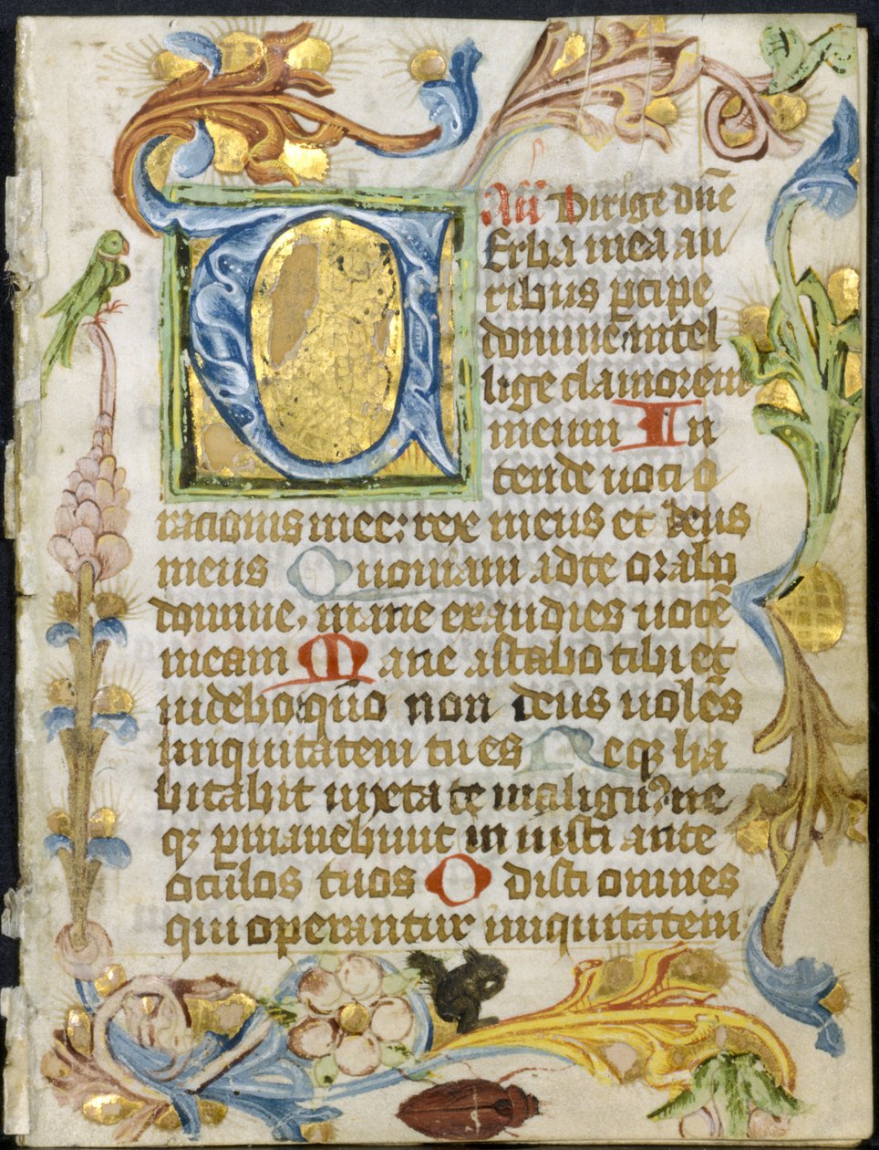 Leaf from a Book of Hours: Initial V with Floral Border by Unbekannt