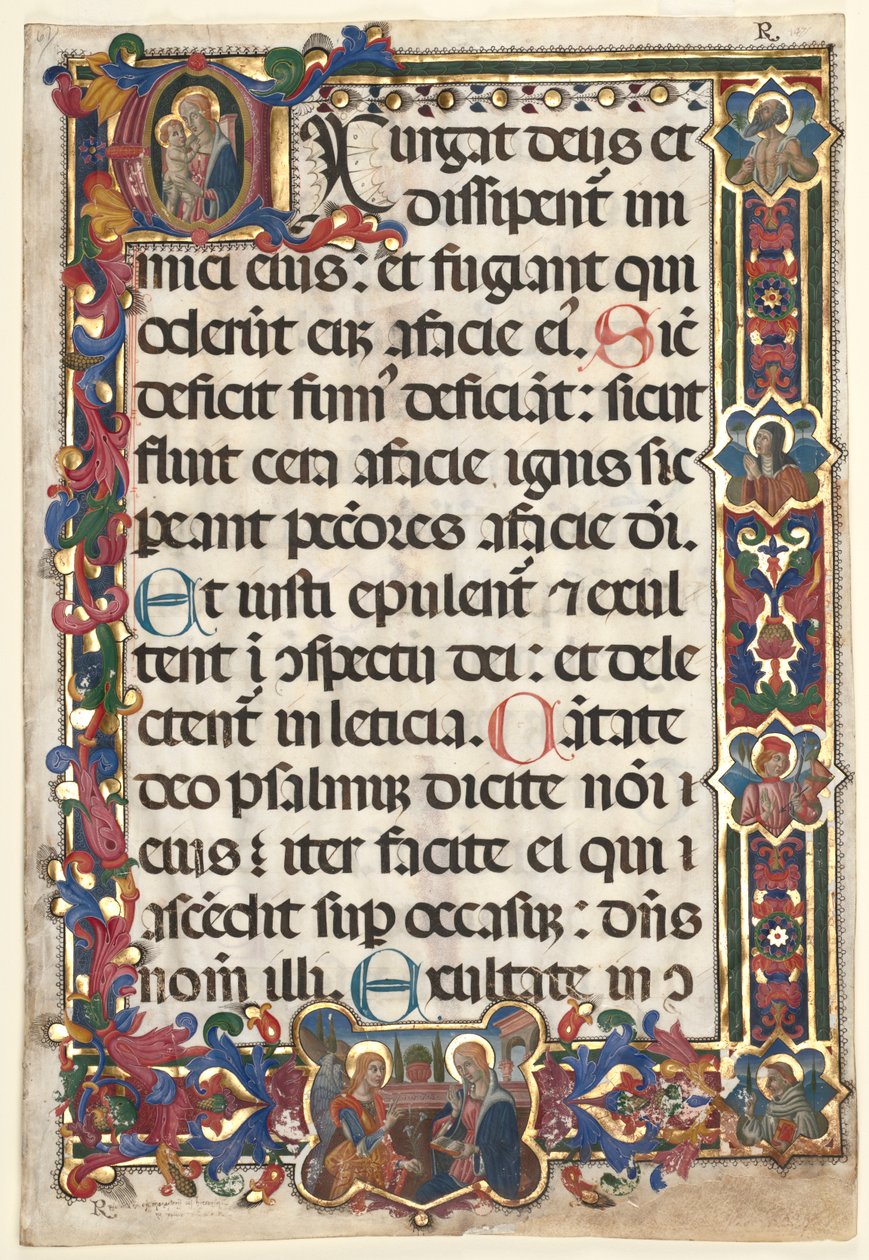 Leaf from a Psalter with Full Border with Medallions Annunciation, SS. Jerome, Clare by Unbekannt