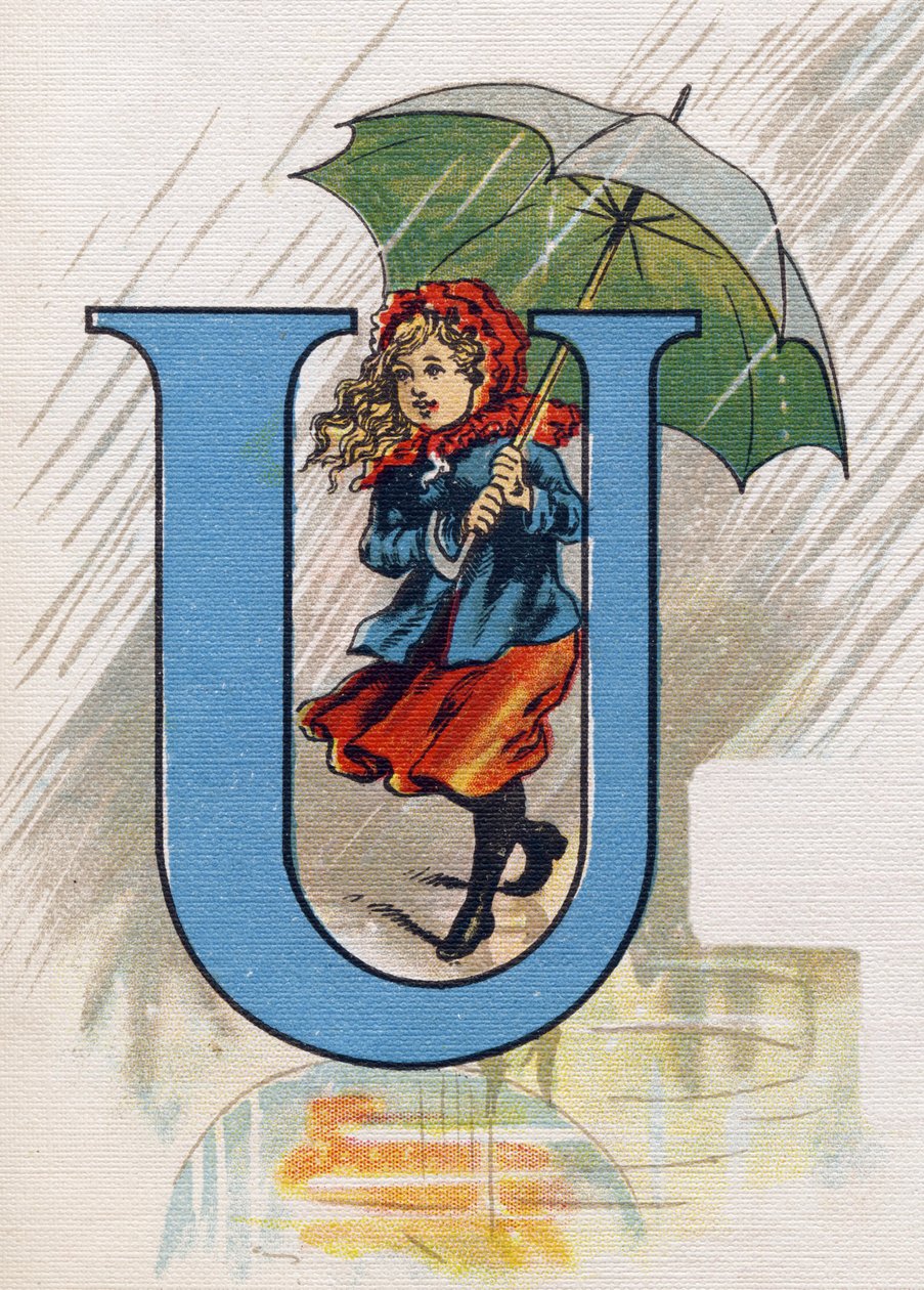 Letter U: Ursula in the Rain with an Umbrella by Unbekannt