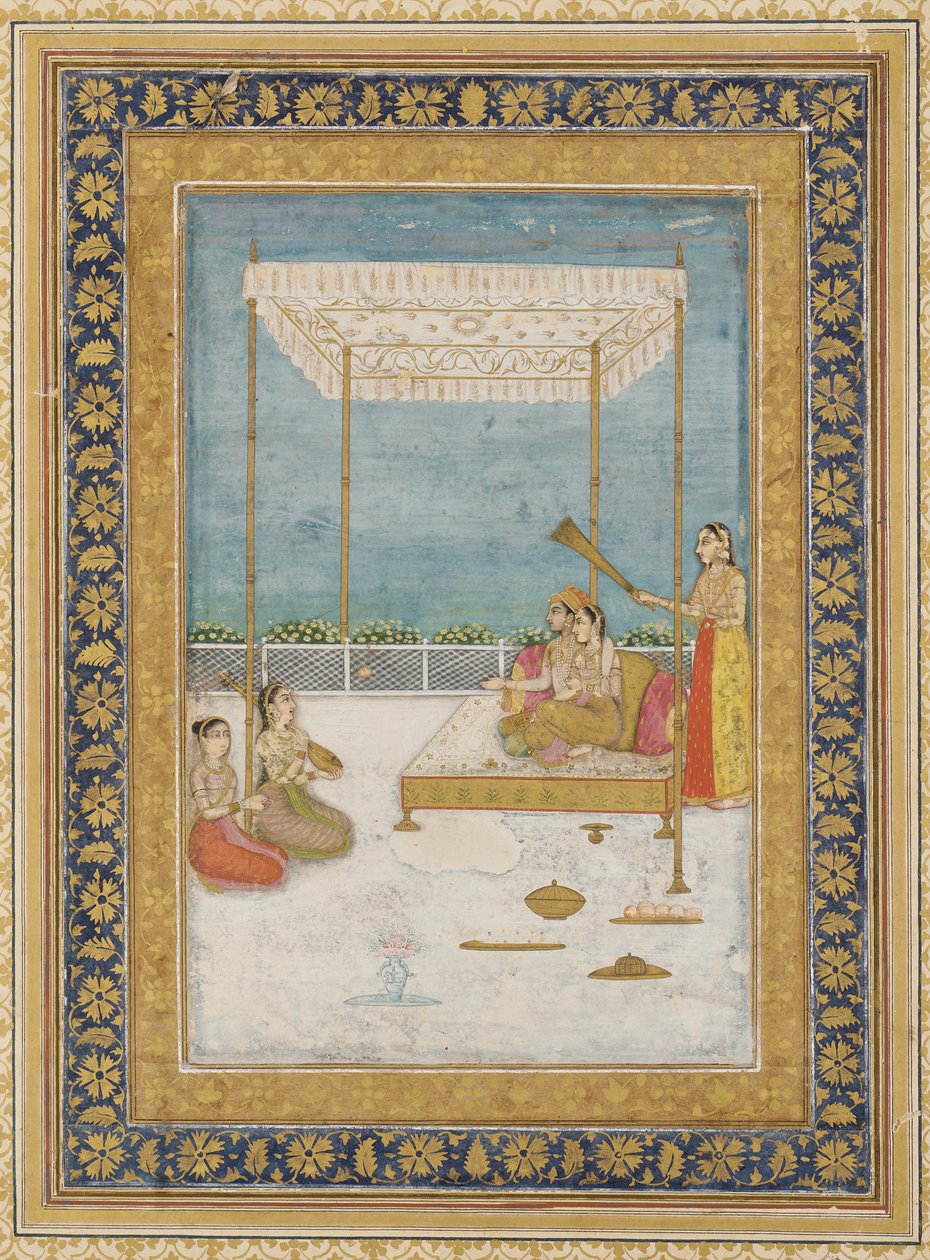 Lovers on a terrace, with an attendant and musicians by Unbekannt