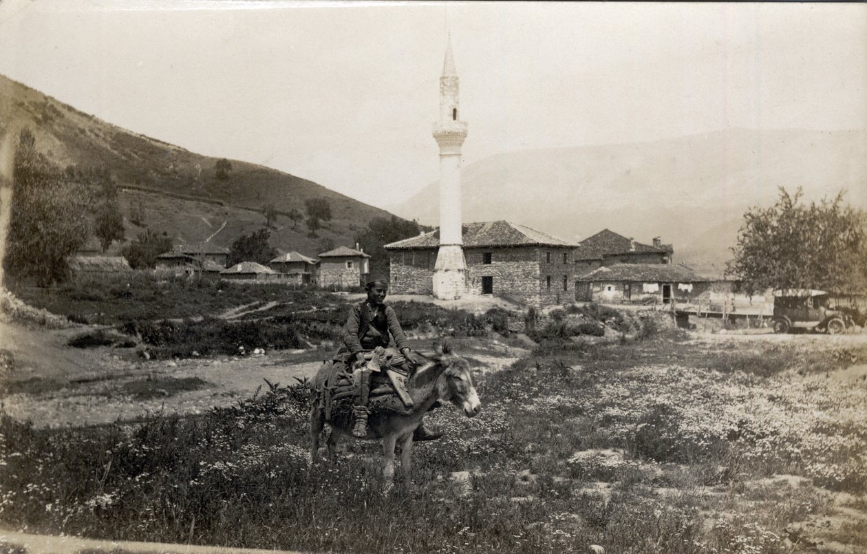 Macedonia, Greece: a man on a donkey in front of a minaret - Postcard 1914-1918 by Unbekannt