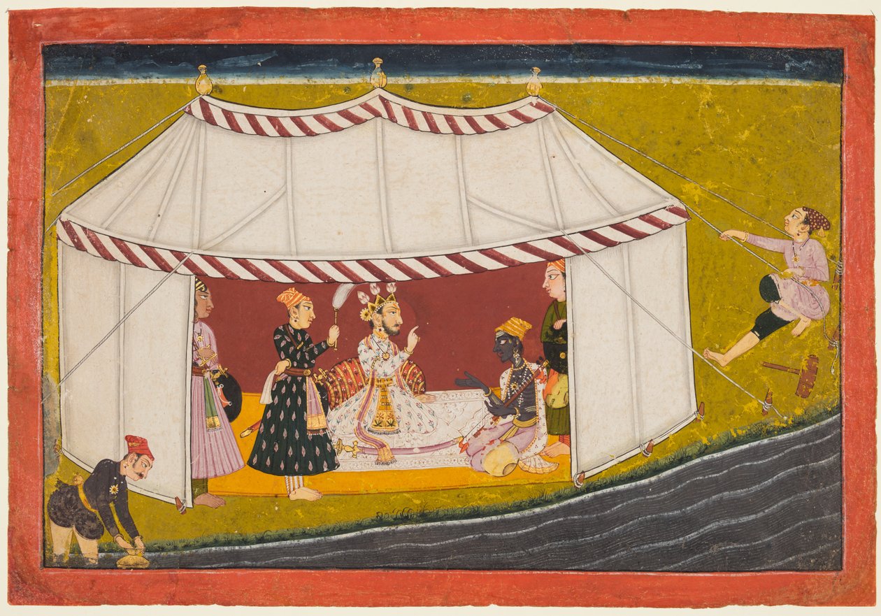 Madhava in a tent before a ruler, from a Madhavanala Kamakandala series by Unbekannt