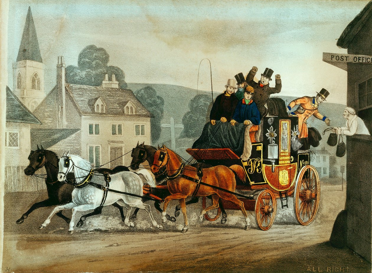 Mail coach on the Bath to London run, c1840 by Unbekannt