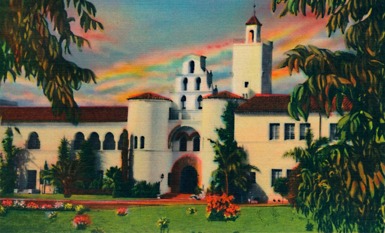 Main Entrance. Administration Building, State College. San Diego, California, c1941 by Unbekannt