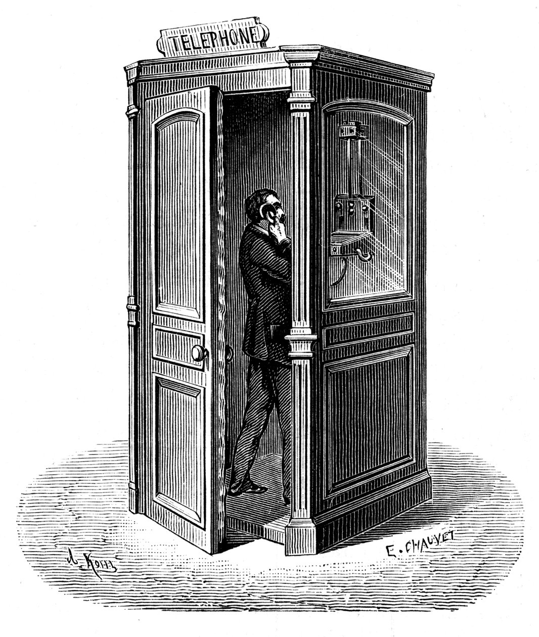 Making a Call from a Telephone Call Box, 1888 by Unbekannt
