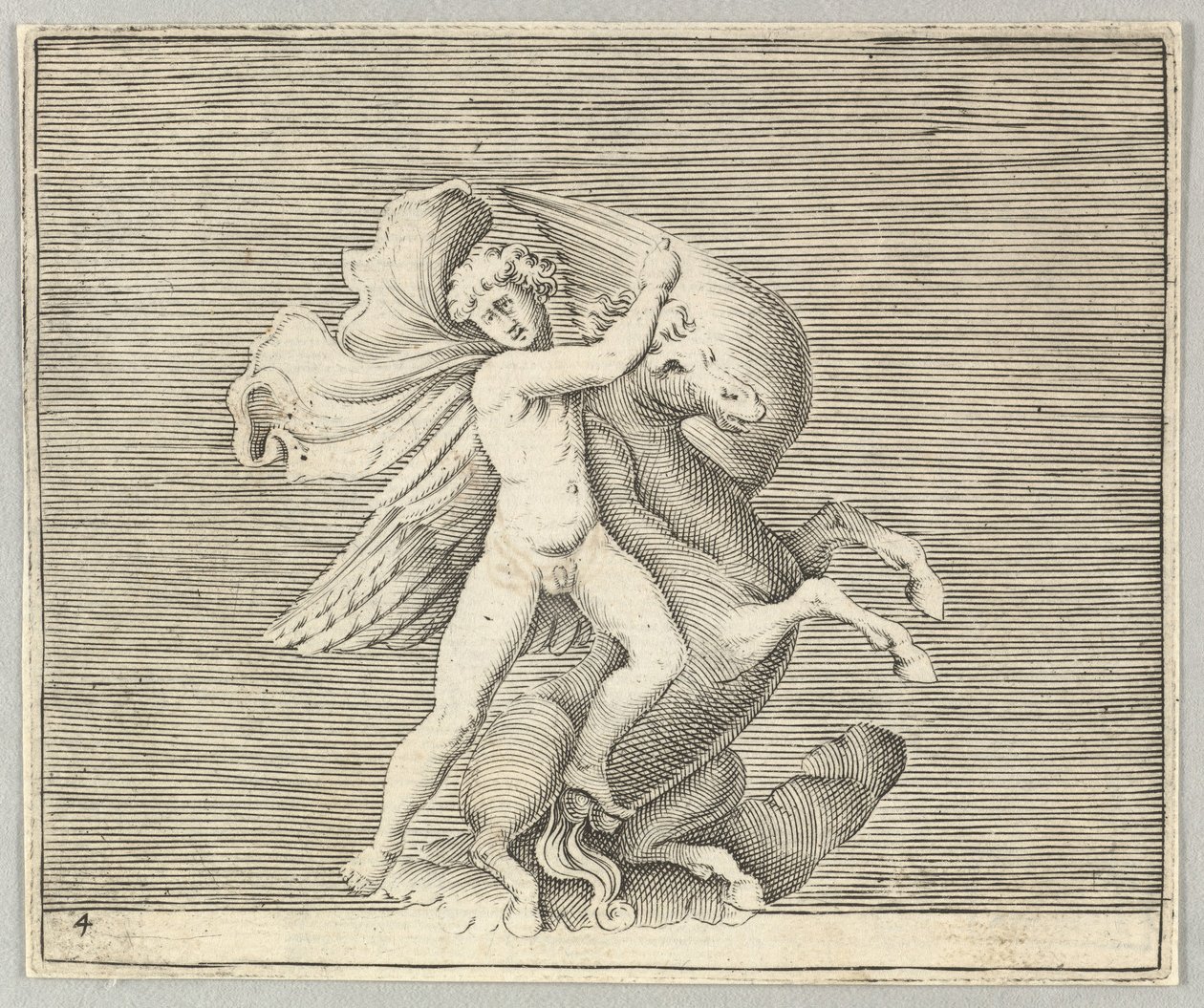 Man Grappling with Winged Horse by Unbekannt