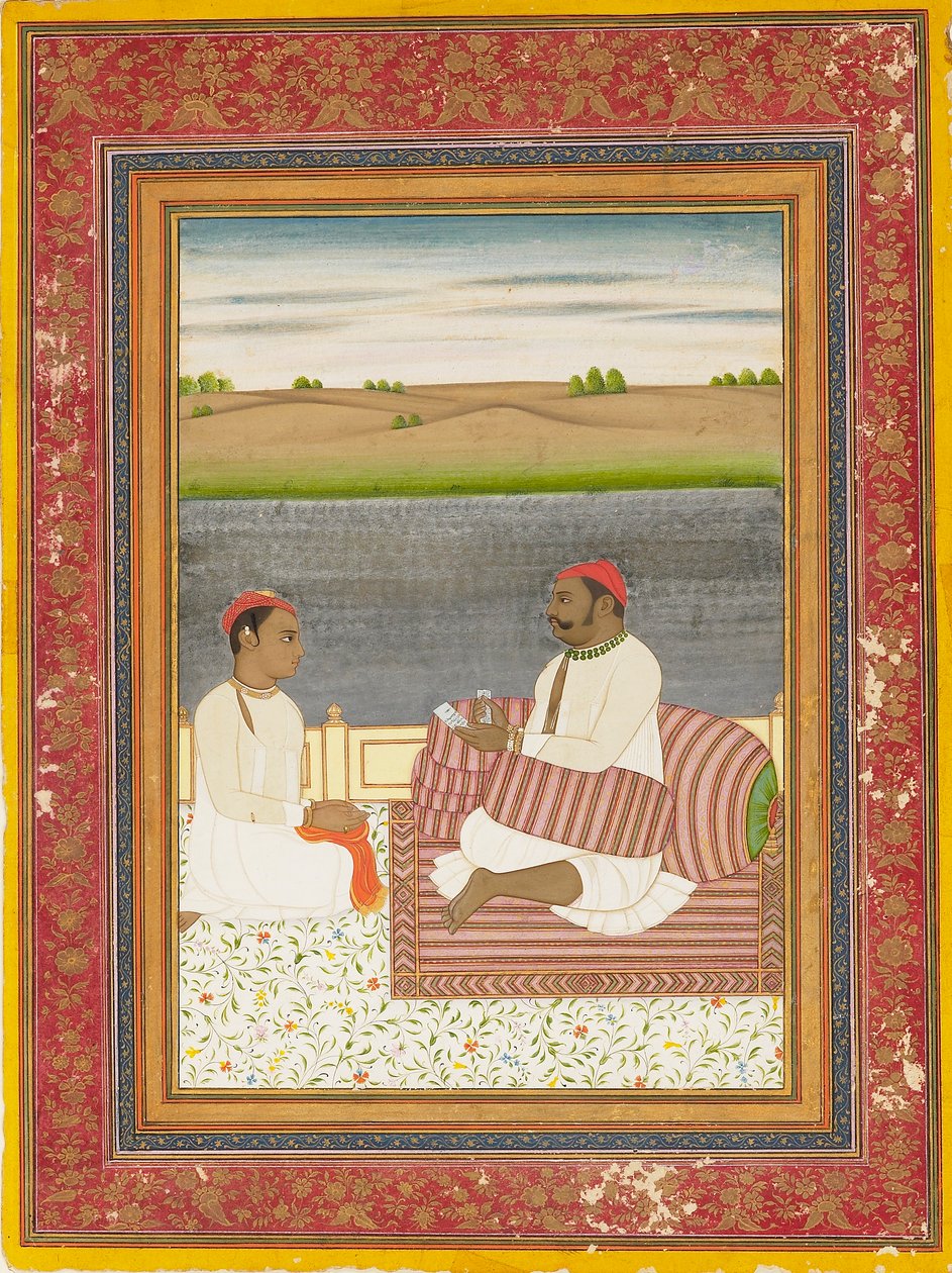 Man Seated on a Terrace with an Attendant or Pupil by Unbekannt