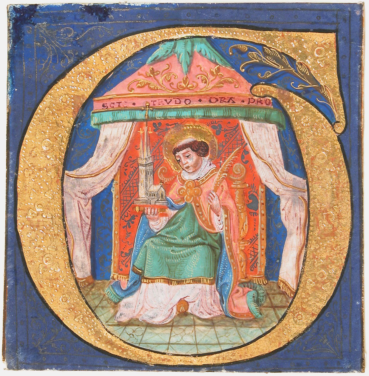 Manuscript Illumination with Saint Trudo Trond in an Initial O, from a Choir Book by Unbekannt