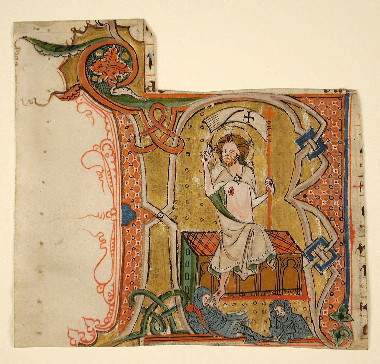 Manuscript Leaf Showing an Illuminated Initial R with The Resurrection by Unbekannt